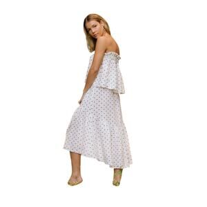 LILLY PILLY Organic Linen Boho White and Blue Polka Dot Skirt Set